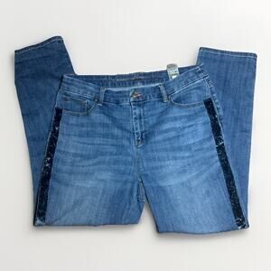 Chico’s So Slimming Girlfriend Slim Leg Ankle Velvet Stripe Jeans Sz 10
